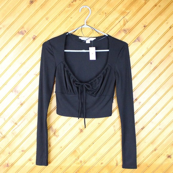 NWT Aeropostale Ribbed Crop Top Small Scoop Neck Long Sleeve Tie Up Ballet CA183 - Picture 5 of 7